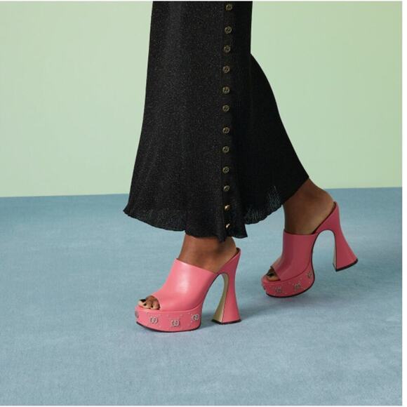 Gucci GG Stud Platform Malaga Kid Rhodamine Pink Size 39.5 US 9.5 - Picture 2 of 14